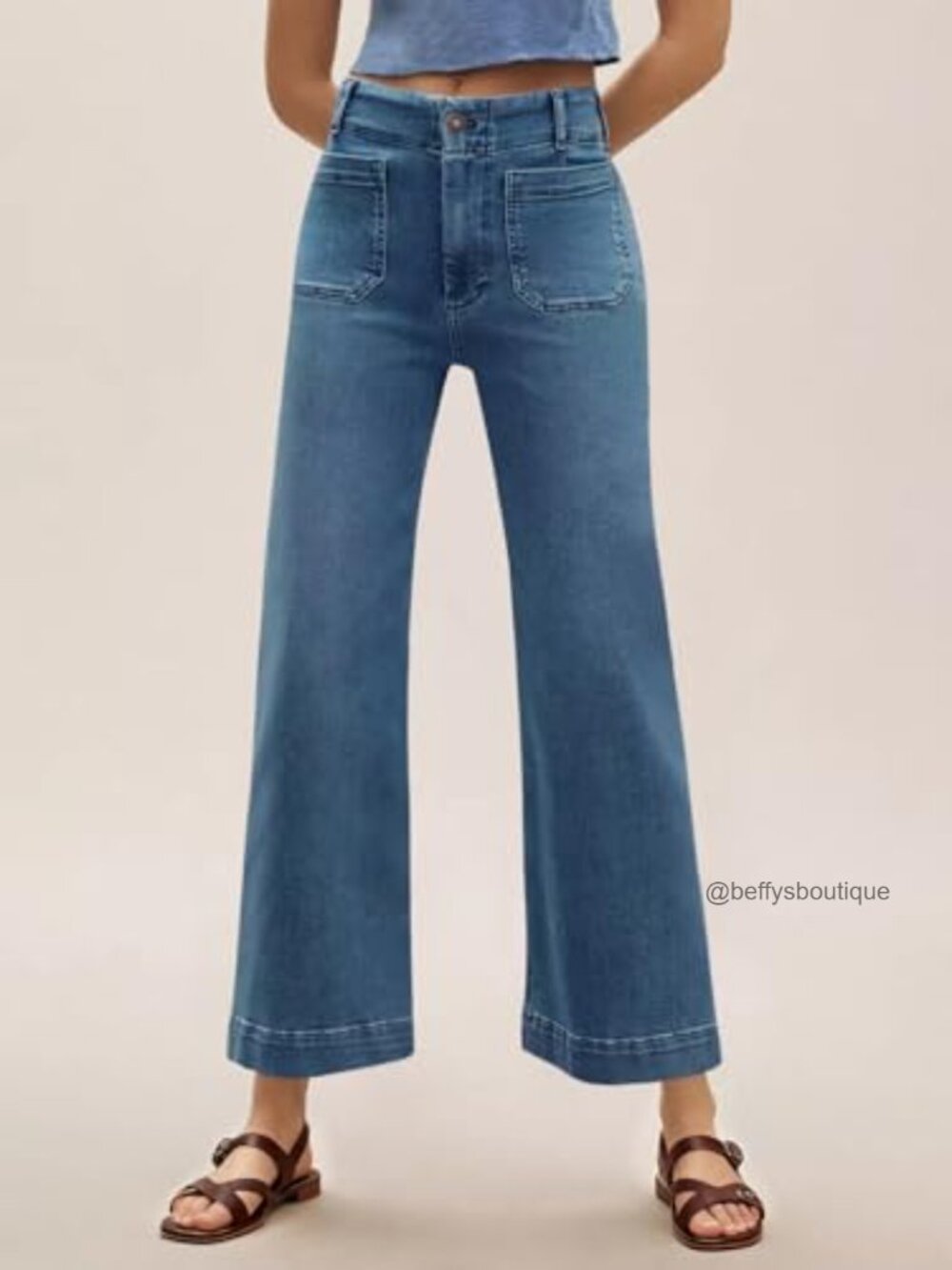 Wide Leg High Waist Cropped Jeans Stretch Denim
